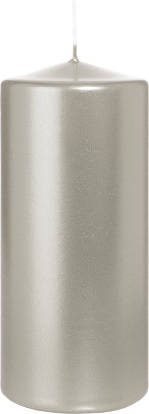 Bougie cylindrique/pilier Wiedemann - 2x - argent métallisé - 15 x 7 cm - 63 heures de combustion - bougies piliers