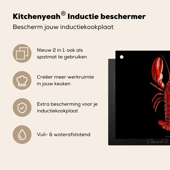 KitchenYeah® Protection plaque induction 58.3x51.3 cm - Homard - Rouge - Noir - Homard - Protege plaque de cuisson - Couvre plaque induction - Protecteur d'induction - Cuisine