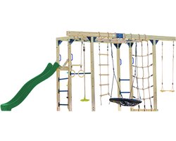 AXI Boris Klimtoestel Bruin met Schommels en Trapeze – Groene Glijbaan – Monkey Bars en Klimnetten – Duikelstang – Diverse Ladders