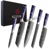 Bol.com Azzuro Messenset 5 delig- Japanse Messen- Keukenmessen-Messenset-Purple Razin - Hittebestendig-Damascus- Rvs- Krasbesten... aanbieding