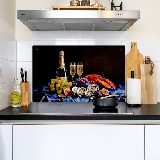 KitchenYeah® Protection plaque induction 95x50 cm - Champagne - Luxe - Huîtres - Protege plaque de cuisson - Couvre plaque induction - Protecteur d'induction - Cuisine