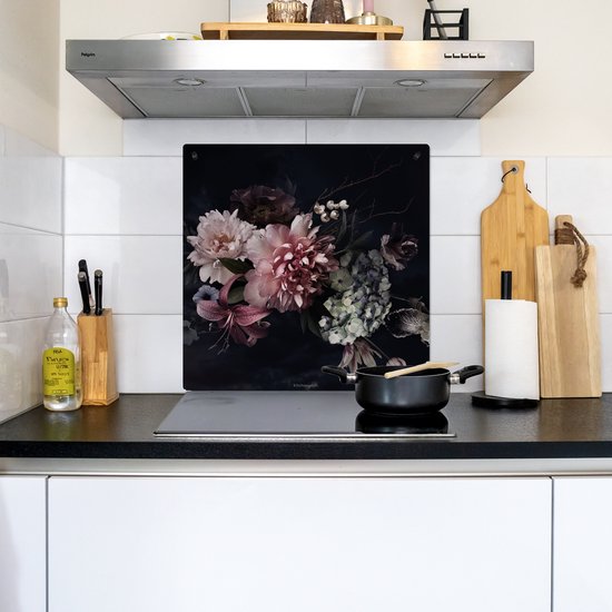 KitchenYeah® Protection plaque induction 78x78 cm - Fleurs - Vintage - Rose - Protege plaque de cuisson - Couvre plaque induction - Protecteur d'induction - Cuisine