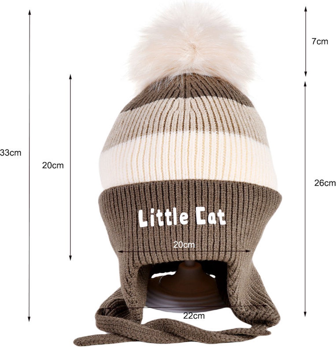 Decopatent LITTLE CAT - Muts Kind - Kinder muts met pompon - 6 Maanden t/m 6 jaar - Maat 48/52 - Kindermutsen Jongens & Meisjes - Gebreide Muts met Binnenvoering - Muts Baby / Peuter / Kleuter - Wintermuts - Kleur Donker Bruin met gekleurde Strepen — cadeau in Mode & Accessoires - foto 5