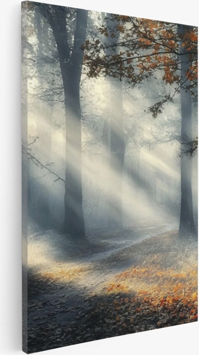 Saammp Canvas Schilderij - Natuur - weg door het bos - Herfst - landschappen - 20x30 - Foto op canvas - Wanddecoratie - Muurdecoratie Woonkamer - Slaapkamer decoratie - Canvas Print Multicolor