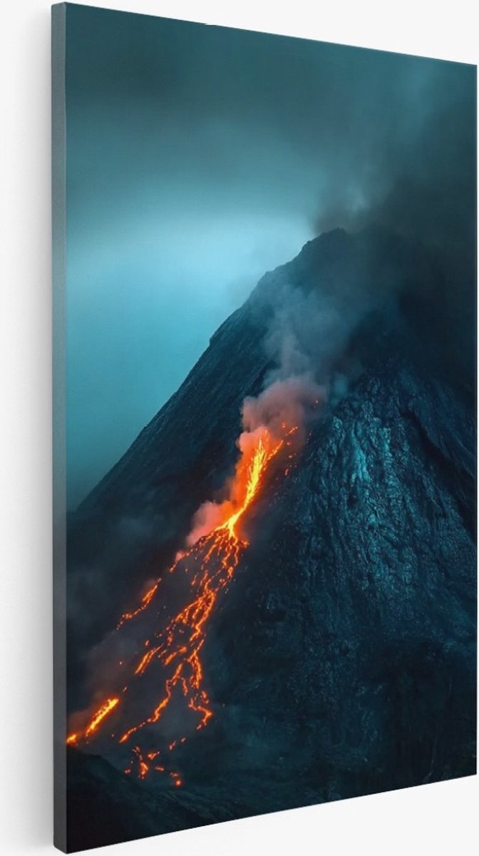 Saammp Canvas Schilderij - Stromende lava vanuit een vulkaan - Natuur - Landschap - 30x40 - Foto op canvas - Wanddecoratie - Muurdecoratie Woonkamer - Slaapkamer decoratie - Canvas Print Multicolor