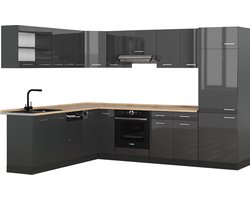 Vicco R-Line Hoekkeuken – 227 x 287 cm zonder werkblad Antraciet hoogglans/antraciet zonder werkblad