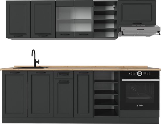 Foto: Vicco r line complete keukeneenheid 240 cm zonder werkblad antraciet landhuis antraciet