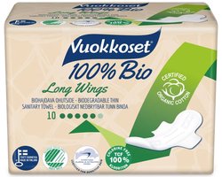 Vuokkoset Maandverband Extra Night Long Wings Bio - 1 stuks