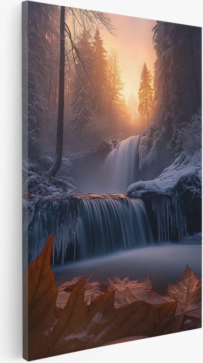 Saammp Canvas Schilderij - Groot blad bij beekje - Landschap - Natuur - 60x90 - Foto op canvas - Wanddecoratie - Muurdecoratie Woonkamer - Slaapkamer decoratie - Canvas Print Multicolor