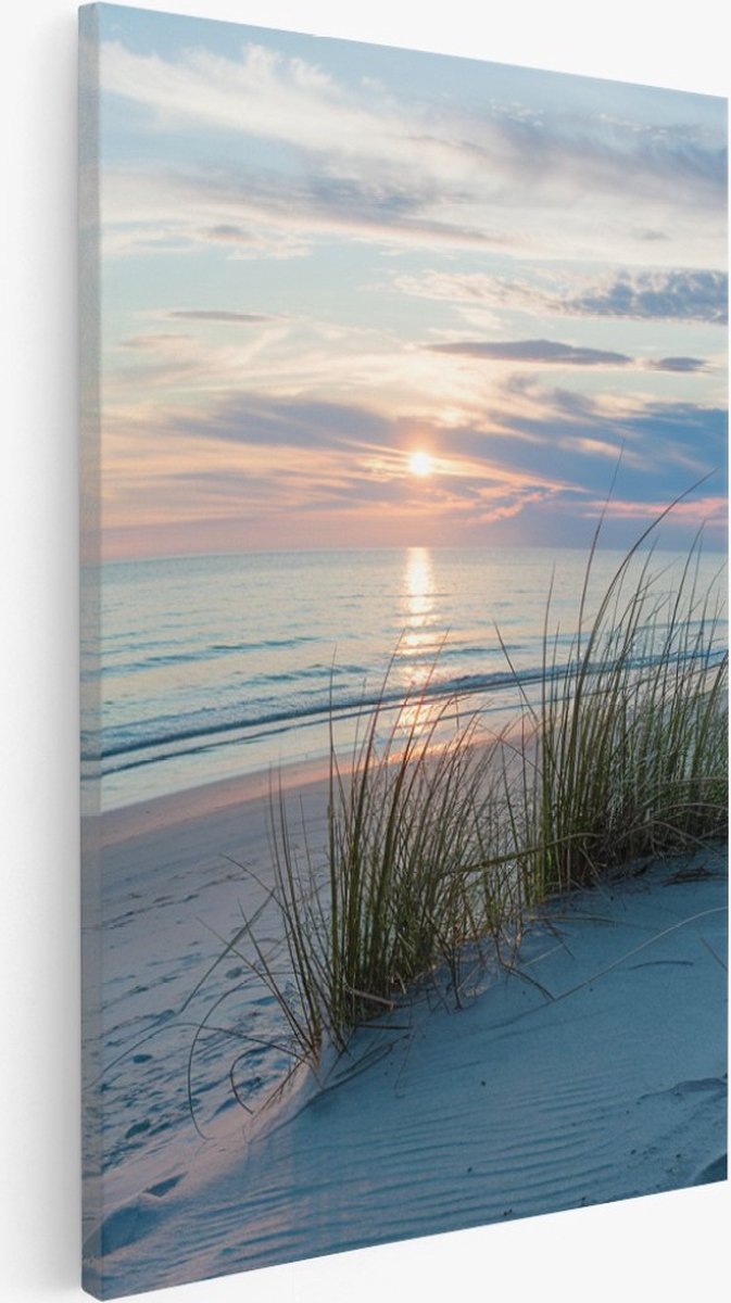 Saammp Canvas Schilderij - Golden Hour op het Strand - Duinen - 60x90 - Foto op canvas - Wanddecoratie - muurdecoratie Woonkamer - Slaapkamer decoratie - Canvas Print Multicolor