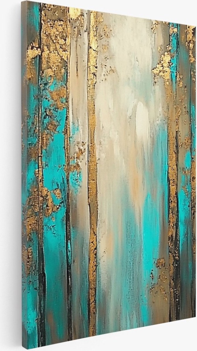 Saammp Canvas Schilderij - Goud gestreept - Abstract kunstwerk - 75x100 - Foto op canvas - Wanddecoratie - Muurdecoratie Woonkamer - Slaapkamer decoratie - Canvas Print Multicolor