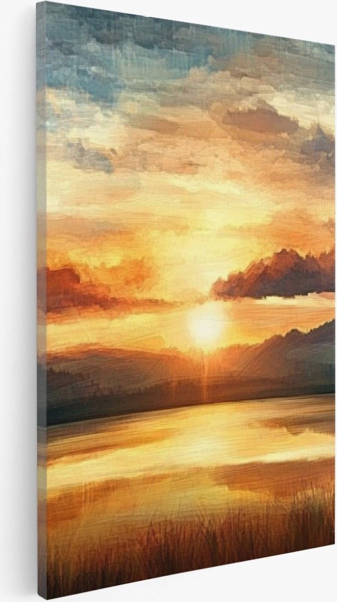 Saammp Canvas Schilderij - Natuur - 2 Witte Lotusbloemen - landschap - 50x70 - Foto op canvas - Wanddecoratie - Muurdecoratie Woonkamer - Slaapkamer decoratie - Canvas Print Multicolor