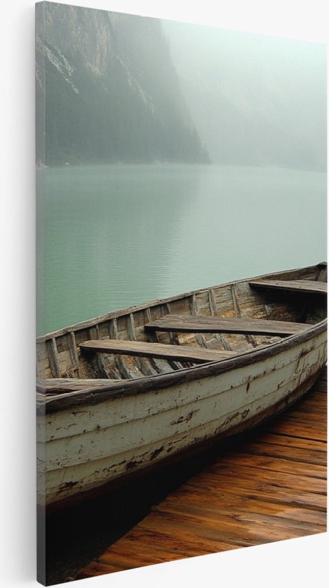Saammp Canvas Schilderij - Oude Boot - Landschap - Natuur - 40x60 - Foto op canvas - Wanddecoratie - Muurdecoratie Woonkamer - Slaapkamer decoratie - Canvas Print Multicolor