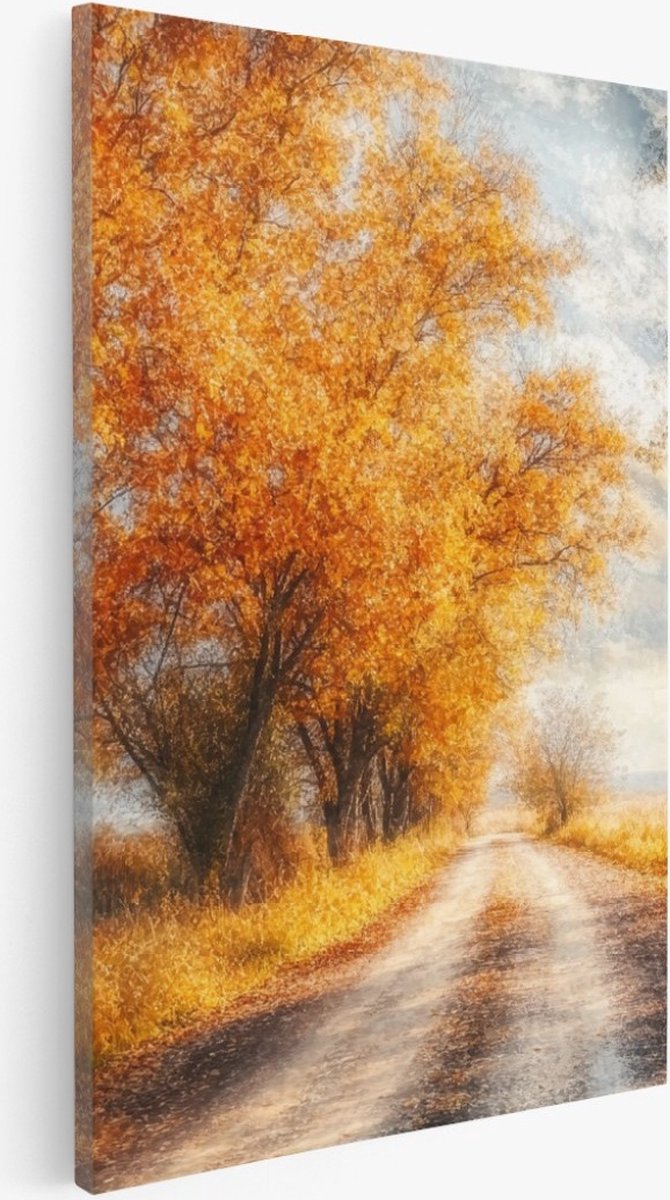 Saammp Canvas Schilderij - Pad Tussen de bomen - Herfstachtig - Landschap - Natuur - 40x60 - Foto op canvas - Wanddecoratie - Muurdecoratie Woonkamer - Slaapkamer decoratie - Canvas Print Multicolor