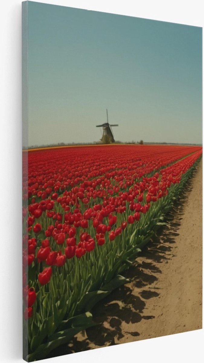 Saammp Canvas Schilderij - Landschap - Rode en gele tulpen- Natuur - 40x60 - Foto op canvas - Wanddecoratie - Muurdecoratie Woonkamer - Slaapkamer decoratie - Canvas Print Multicolor