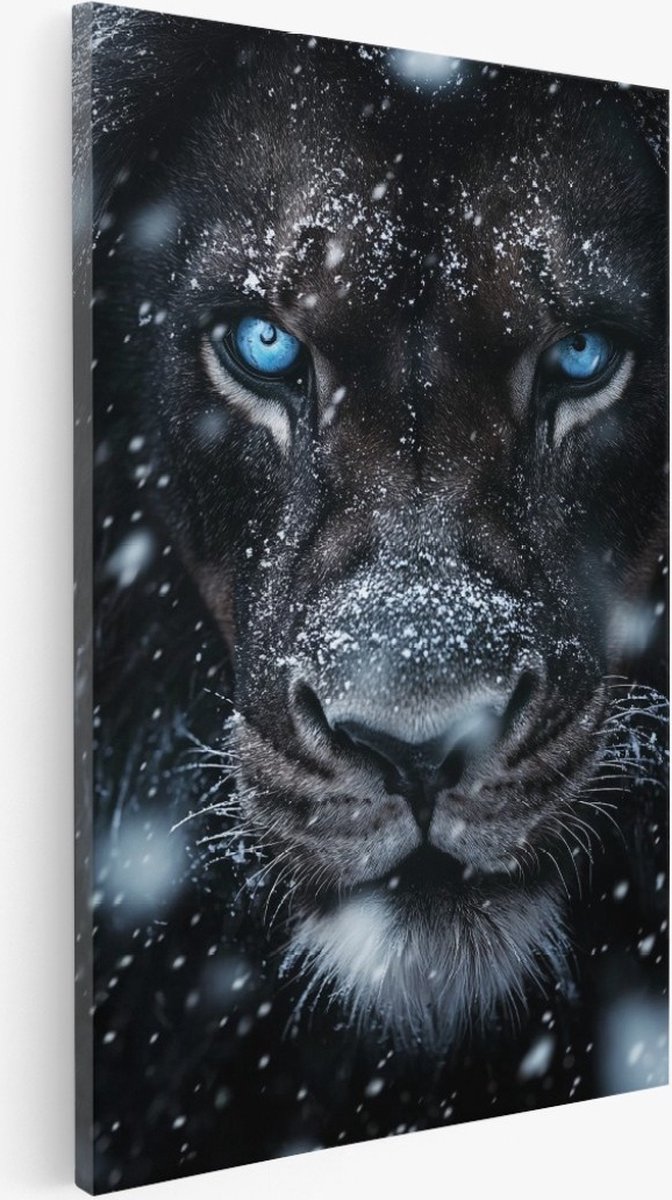 Saammp Canvas Schilderij - Zwarte Leeuw - Dieren - Natuur - 80x120 - Foto op canvas - Wanddecoratie - Muurdecoratie Woonkamer - Slaapkamer decoratie - Canvas Print Multicolor