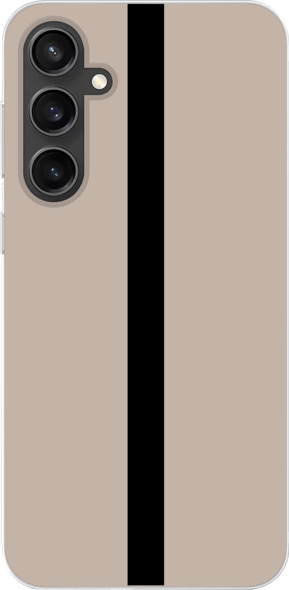 Telefoonhoesje Geschikt voor Samsung Galaxy S23 FE hoesje - Beige - Zwart - Streep - Minimalistisch - Siliconen Telefoonhoesje Telefoonhoesje