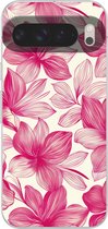 Telefoonhoesje Geschikt voor Google Pixel 9 Pro XL hoesje - Bloemen - Patroon - Roze - Wit - Siliconen Telefoonhoesje Telefoonhoesje