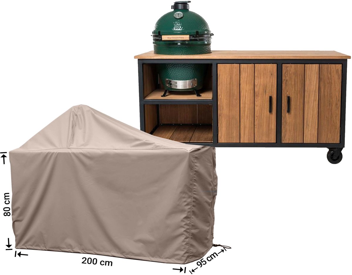 Raffles Covers Big Green Egg / Kamado hoes - 220 x 90 H: 140 cm - RBGE220 - Waterdicht - Ademend - UV-bestendig - Elastisch rijgkoord - Big Green Egg / Kamado Accessoires - Hoes voor BBQ + Tafel