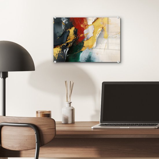 MuchoWow® Glasschilderij 30x20 cm - Schilderij acrylglas - Modern - Kerst - Abstract - Goud - Foto op glas - Muurdecoratie woonkamer - Wanddecoratie slaapkamer - Schilderijen