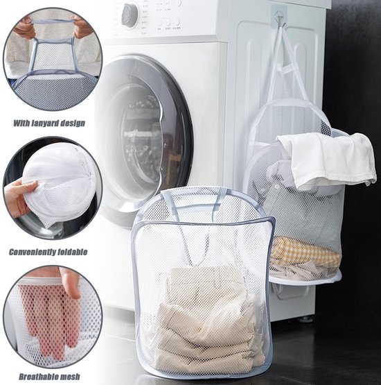 Allecto Plus - Hangende Wasmand 2 stuks opvouwbare waszakken voor aan de deur met