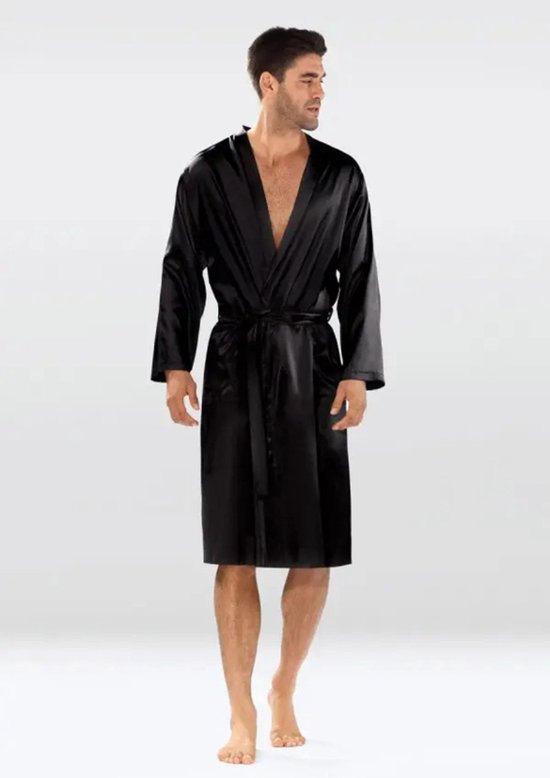 Peignoir Homme Robe De Chambre Satin Noir DKaren Peignoir