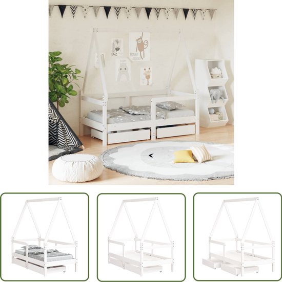 Kinderbedframe massief grenenhout wit 70x140 cm | -nl