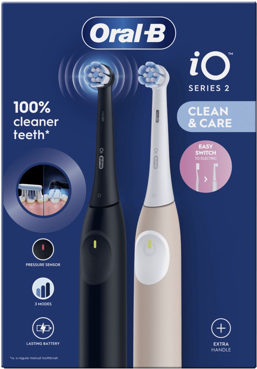 Afbeelding 2 van Oral-B iO2 Elektrische Tandenborstels - Night Black & Calm Pink - 2 stuks