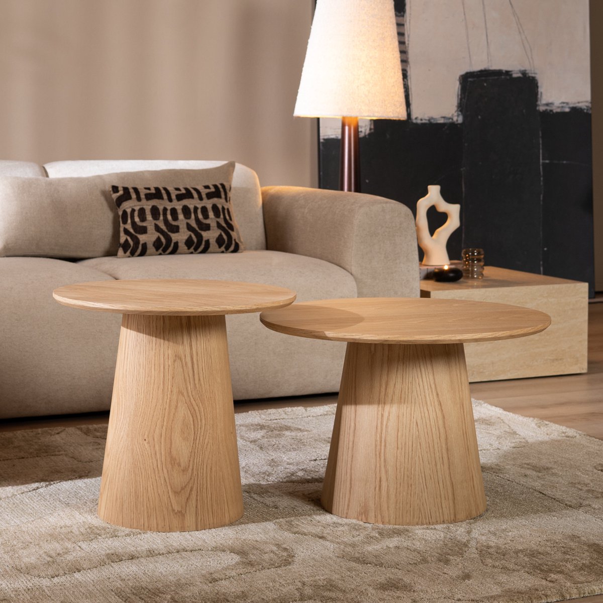 Bronx71 Salontafels Ash set van 2 Ø50 en Ø62 cm blank eiken - Salontafel rond Bruin