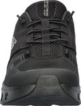 Vooraanzicht van een zwarte 'Skechers Glide-Step' sneaker met mesh en veters.