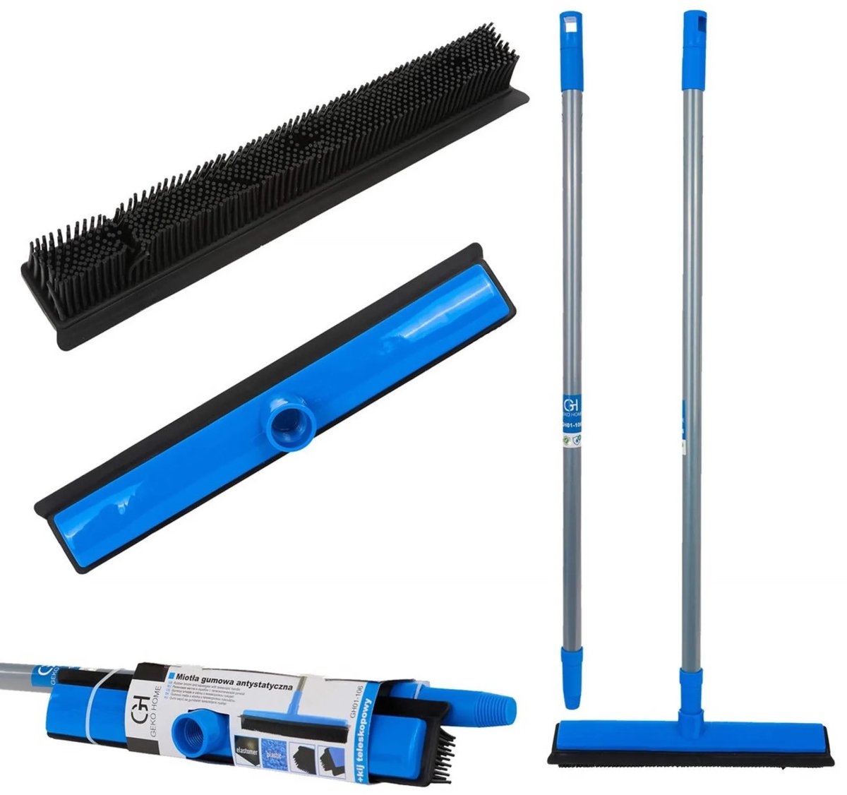 GEKO Telescopische rubberen bezem - antistatisch - verstelbare steel - 78,5-140 cm
