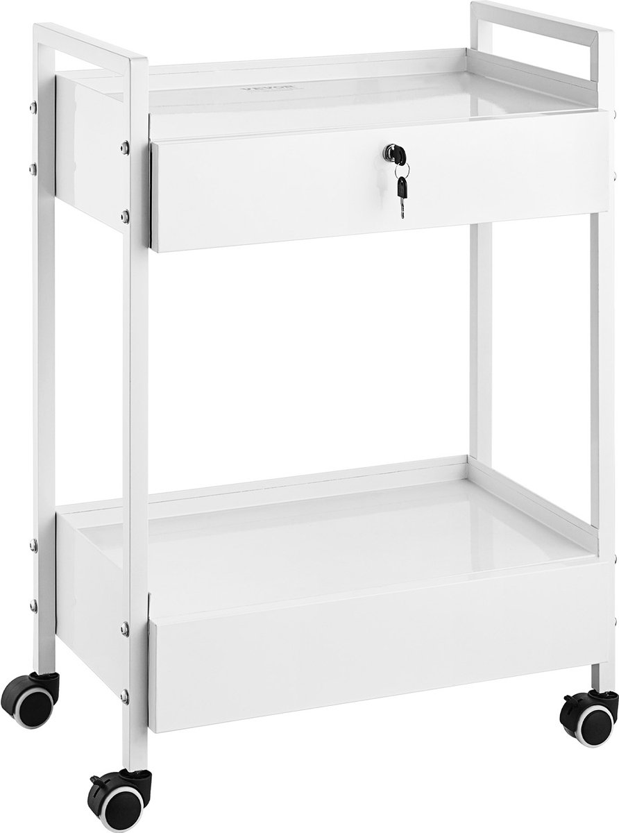 Vevor Laboratoriumwagen, 2-Laags Universele Wagen Van Roestvrij Staal, Medicijnwagen Met 2 Laden, Rollende Laboratoriumwagen, Witte Serveerwagen Met Zwenkwielen voor Laboratorium, Ziekenhuis, Tandartspraktijk, Salon, Enz.