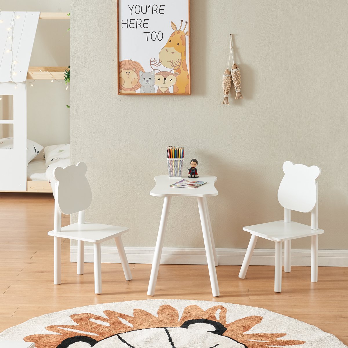 en.casa Kindertafel met 2 kinderstoelen Panjang wit [en.casa]