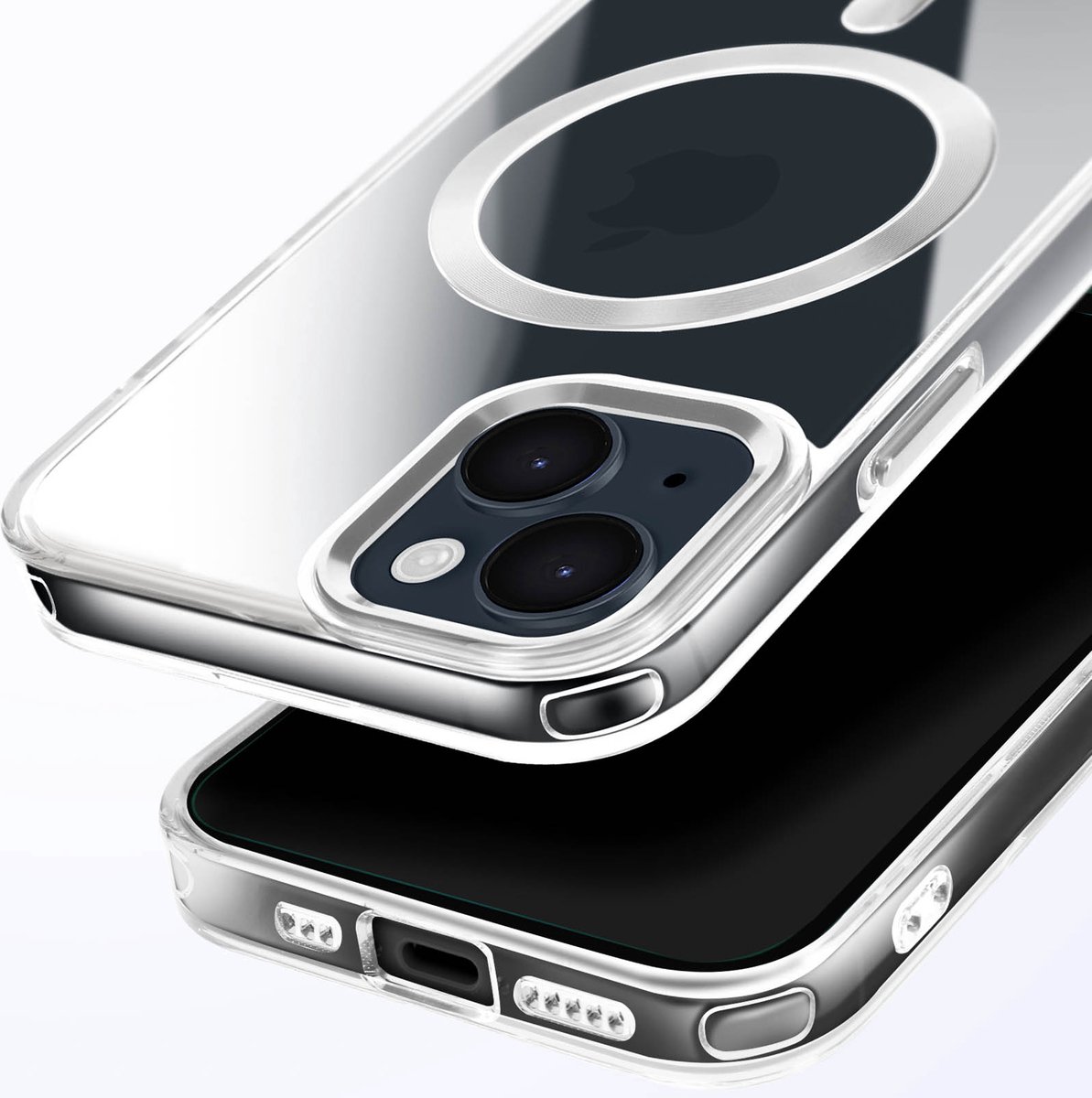 Avizar MagSafe hoesje Geschikt voor Apple iPhone 15 Crystal Color achterkant, Zilver