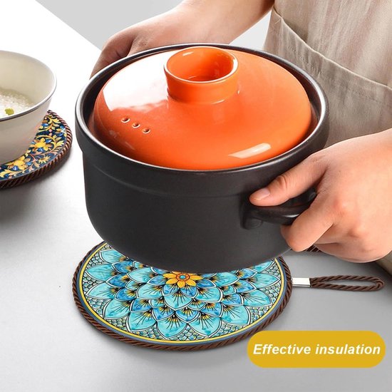 2 Sets Warmte Onderzetter 19Cm Kurk Mandala Onderzetters