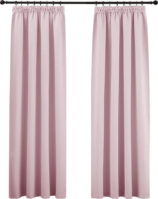 Rideaux occultants roses Goodivery ® pour chambre de fille avec ruban à volants, Set de 2, 175 x 140 cm