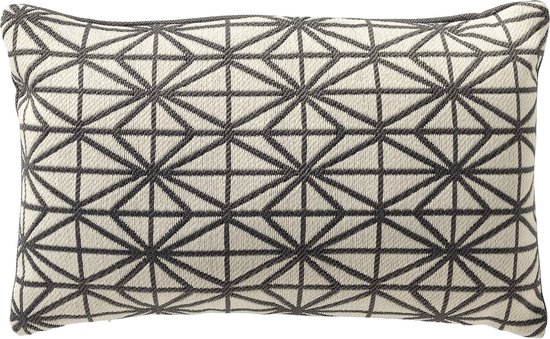Housse de coussin anthracite (30x50 cm) avec un motif géométrique gris foncé.