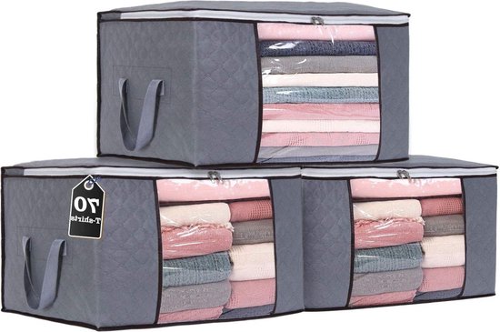 Set van 3 kledingopbergzakken van 60 liter, opvouwbare opbergdoos onder het bed Set van 3 kledingopbergzakken van 60 liter, opvouwbare opbergdoos onder het bed