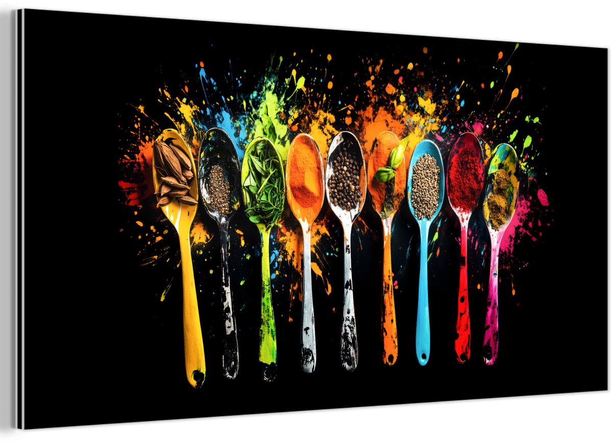 Aluminium schilderij 120x60 cm - Wanddecoratie metaal - Lepels - Kruiden - Modern - Graffi