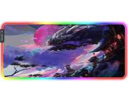 StayPowered RGB Gaming Muismat - Upgrade Jouw Game Setup - XXL Formaat - LED Verlichting - Antislip Basis - Duurzaam Gestikte Randen - Optimale Precisie - Stijlvol Design - 90 x 40 RGB Draakenprint - Levering Sneller dan Aangegeven!