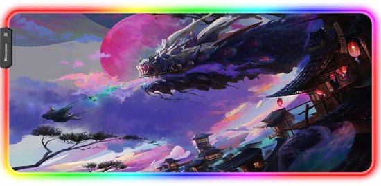 StayPowered RGB Gaming Muismat - Upgrade Jouw Game Setup - XXL Formaat - LED Verlichting - Antislip Basis - Duurzaam Gestikte Randen - Optimale Precisie - Stijlvol Design - 90 x 40 RGB Draakenprint - Levering Sneller dan Aangegeven!