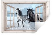 Muurstickers - Sticker Folie - Doorkijk - Paarden - Winter - Dieren - Natuur - Wit - 60x40 cm - Plakfolie - Muurstickers Kinderkamer - Zelfklevend Behang - Zelfklevend behangpapier - Stickerfolie
