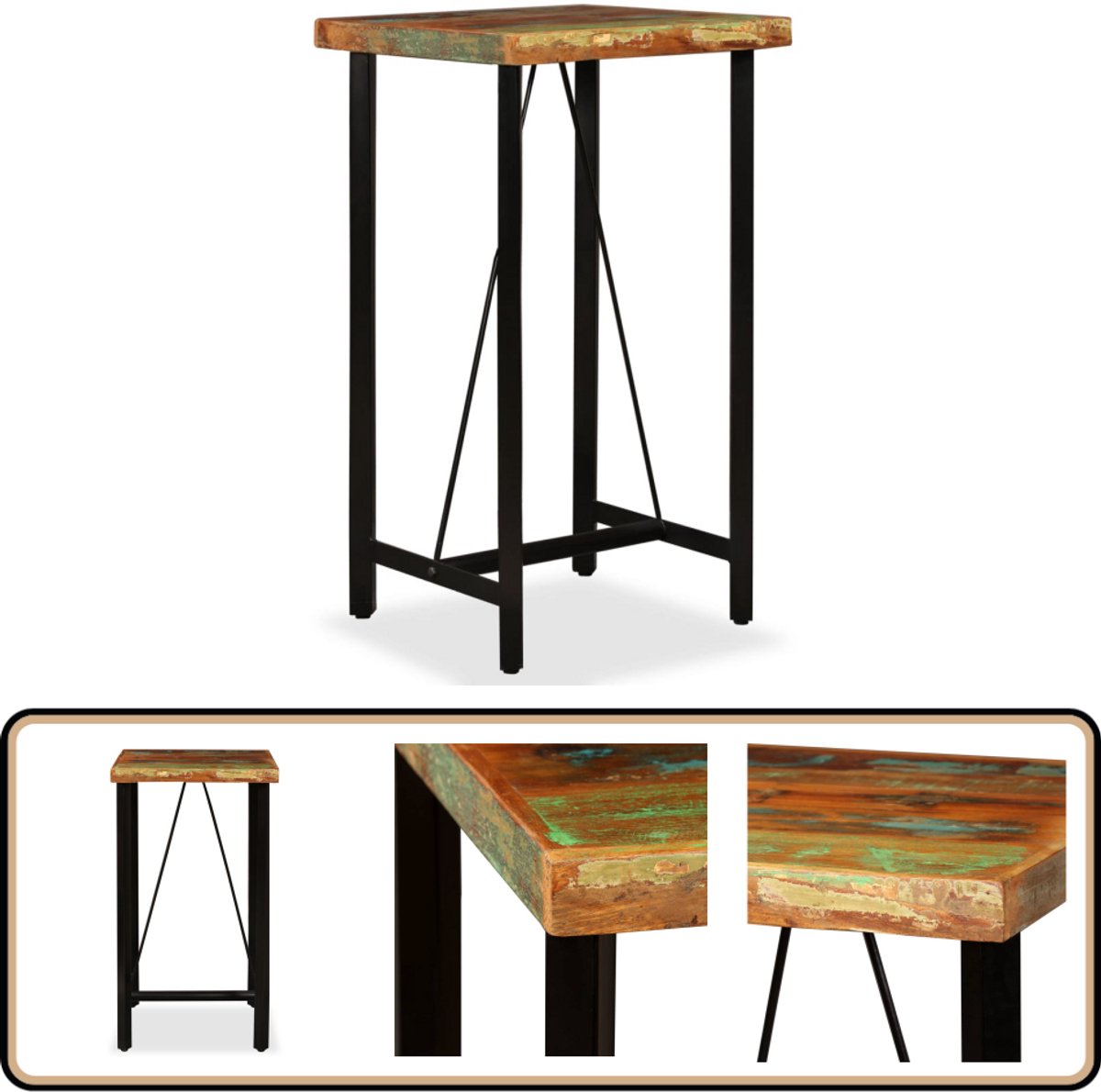 vidaXL Bartafel - 60x60x107 - cm - massief - gerecycled - hout Bruin