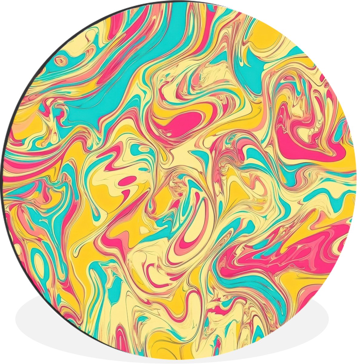 WallCircle Wandcirkel - Muurcirkel - Geel - Roze - Blauw - Retro - Aluminium - Dibond - 60x60 cm - Binnen en Buiten Abstract