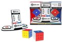 Nexcube competitiepakket met twee speedcubes (geel/blauw en rood/wit) en een witte dubbele timer.