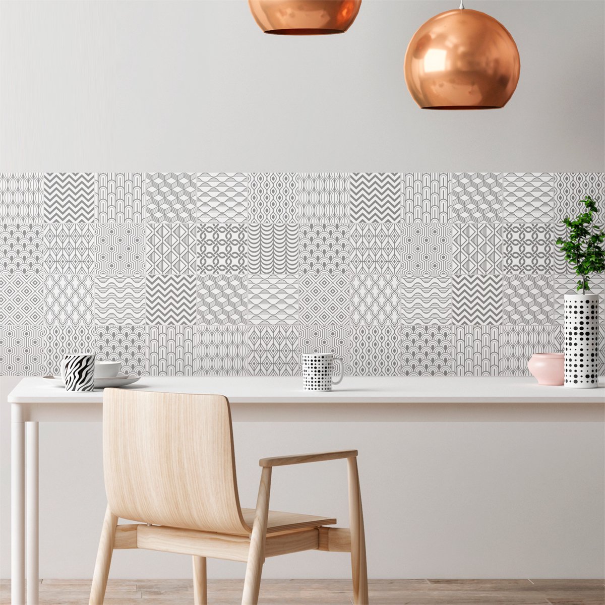 Ambiance Sticker Zelfklevende tegelmuurstickers voor keuken en badkamer - 24 Scandinavische cementtegelstickers, Helsinki-stijl - 24 stickers, 10x10 cm Multi color