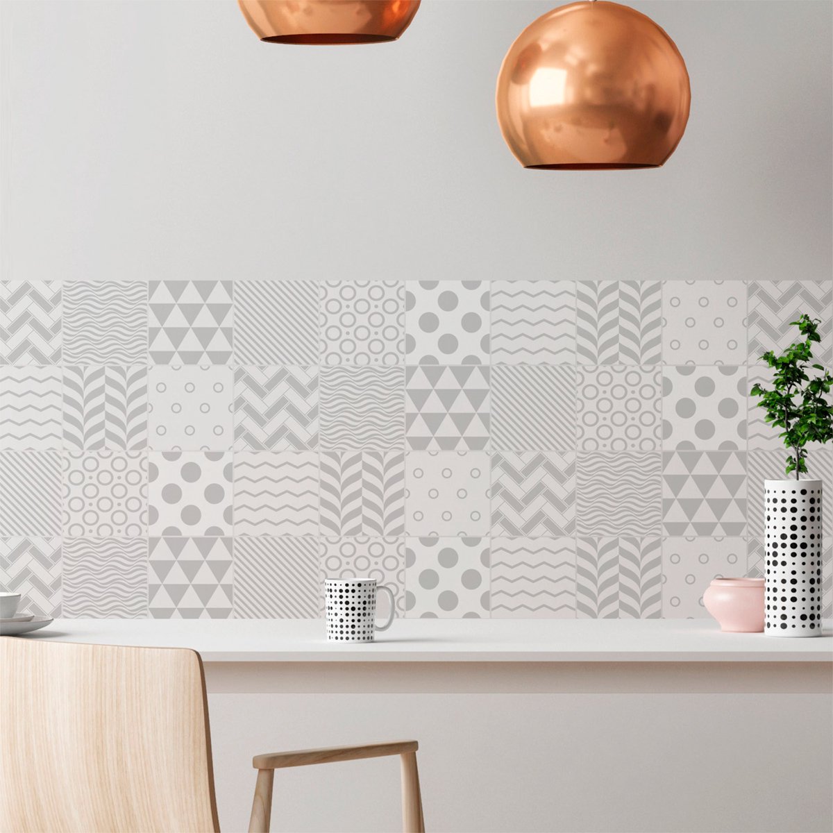 Ambiance Sticker Zelfklevende tegelmuurstickers voor keuken en badkamer - 9 Scandinavische/Finse cementtegelstickers - 9 stickers van 10x10 cm Multi color