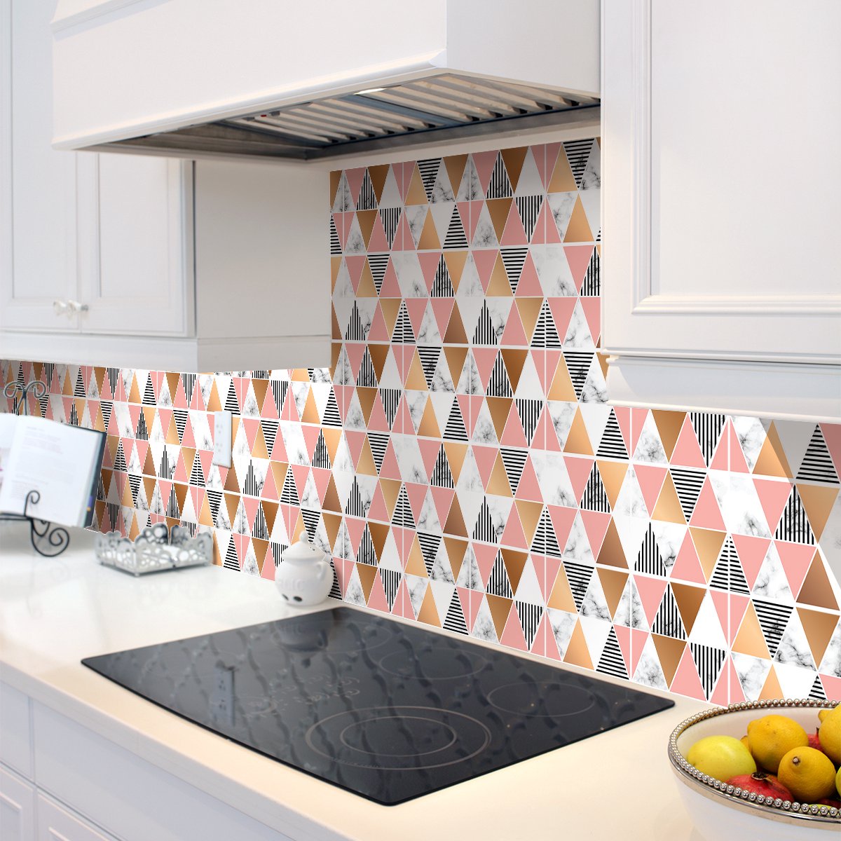 Ambiance Sticker Zelfklevende tegelmuurstickers voor keuken en badkamer - 24 stijlvolle geometrische tegelstickers met marmerlook - 24 stickers van 15x15 cm Multi color