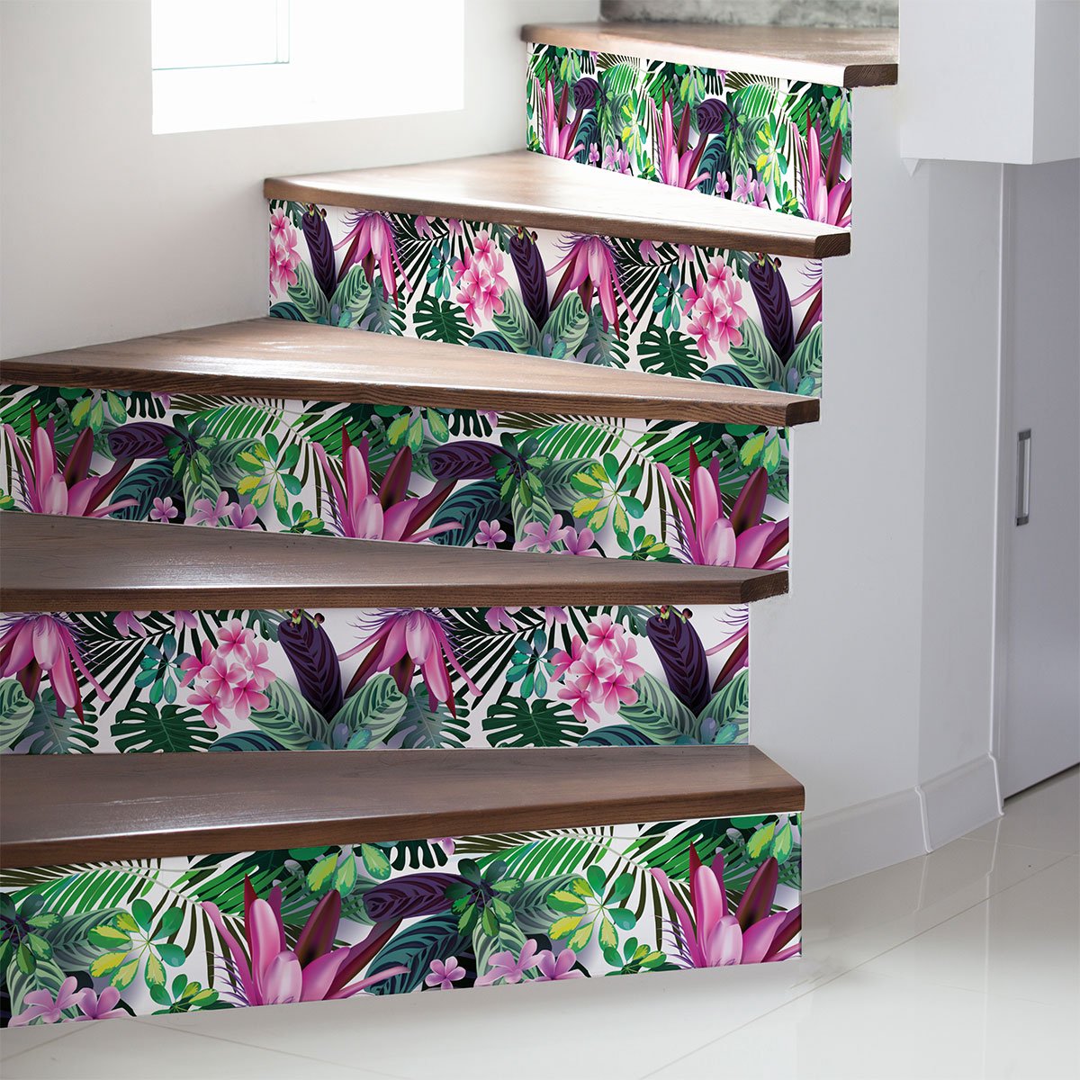 Zelfklevende stickers voor traptreden en stootborden - TROPICAL UVITA - 2 stroken van 20,5 x 143,5 cm