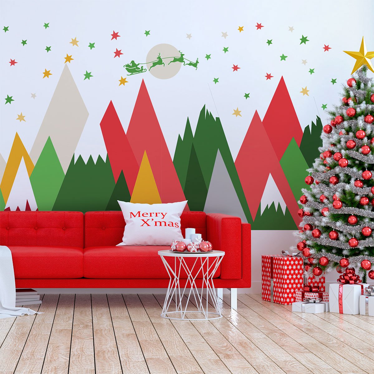 Scandinavische bergkerststickers, 70 x 105 cm